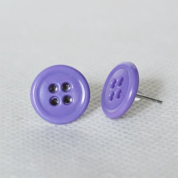 Light Purple Button Stud Earrings - Picture 1 of 5